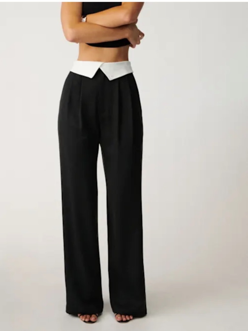 Reformation Stevie Pant Black Wide-Leg Men’s Pants with Contrast Waistband